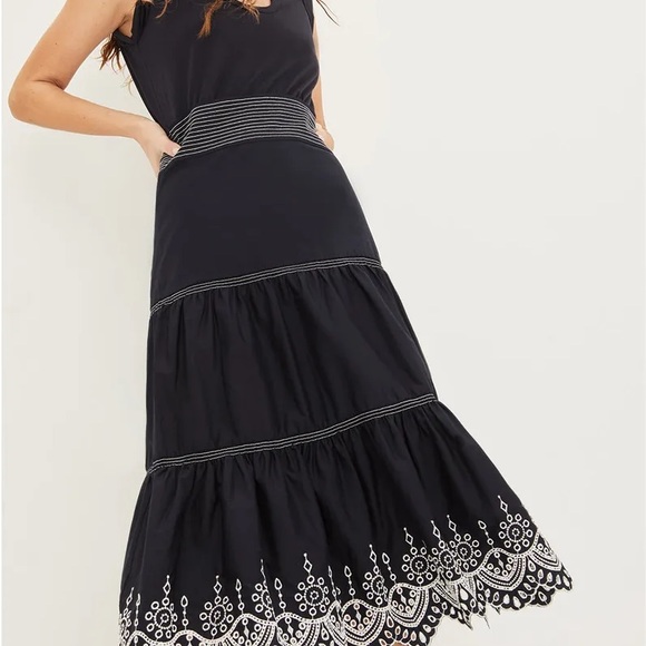 Veronica Beard Womens Amaia Eyelet Midi Dress NWT Size M Navy/Pearl - Picture 4 of 6